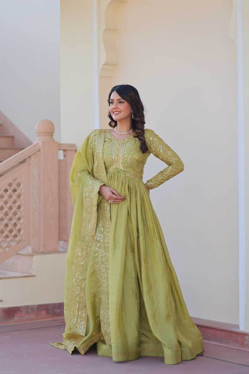 Crush Silk Embroidery Long Gowns - MYLUXURY LANE ENTERPRISE